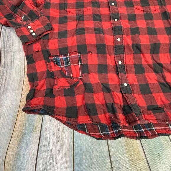 Ralph Lauren Polo Country Plaid Pearl Snap Shirt THRASHED Red Vintage XXL Retro - Picture 6 of 10
